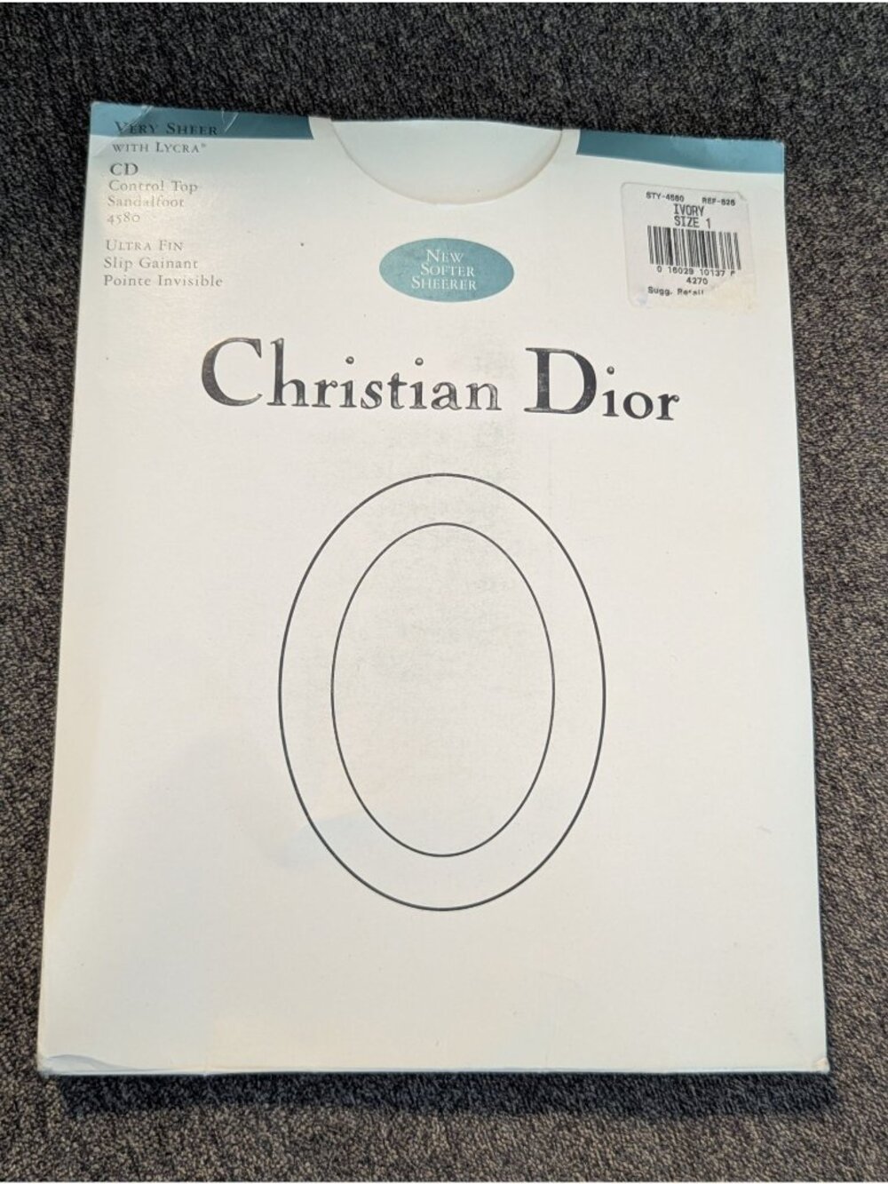 Christian Dior Very Sheer Control To Pantyhose With Lycra Sewn-On Waistband Cott
